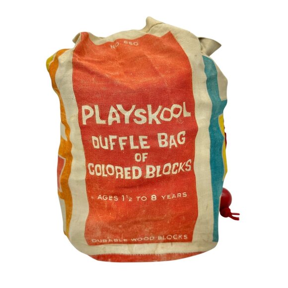 Playskool Vintage Duffle Bag Of Colored Wood Blocks Durable...